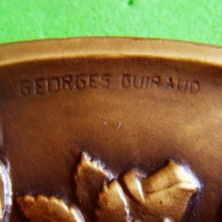 RARE Art Deco NUDE Woman & Flowers Roses BIG Bronze Medal by GEORGES GUIRAUD 2