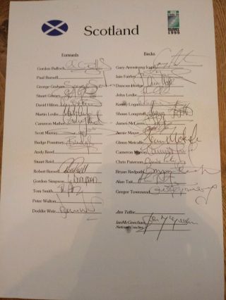 Rare Rugby 1999 World Cup Scotland Squad Hand Signed Team Sheet Unique
