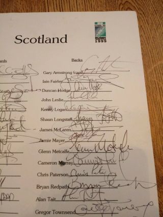 RARE RUGBY 1999 WORLD CUP SCOTLAND SQUAD HAND SIGNED TEAM SHEET UNIQUE 3
