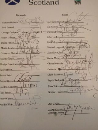 RARE RUGBY 1999 WORLD CUP SCOTLAND SQUAD HAND SIGNED TEAM SHEET UNIQUE 4