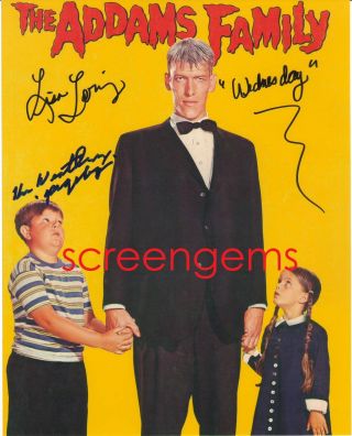Addams Family Signed Photo Tv Both Kids Rare Ken Weatherwax Lisa Loring Color