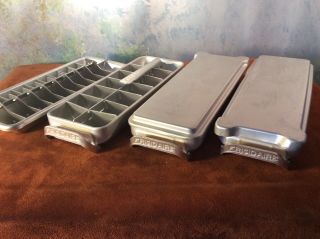 4 Vintage Ice Cube Trays 3 Frigidaire Quickube Aluminum,  1 Other 2 Rare Lids