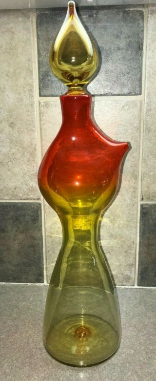 Blenko Wayne Husted Amberina Rare 16 " Tall Decanter With Spout And Stopper