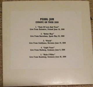 Pearl Jam Europe On Tour 2000 Very Rare Promo Cd Sampler