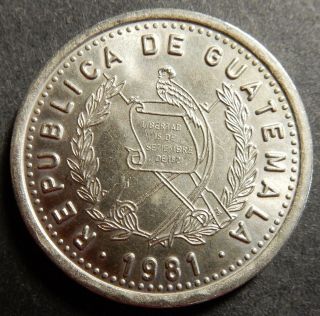 Guatemala 25 Centavos 1981 KM 278.  2 Legend in Relief Top grade 1 - year - type Rare 2