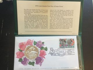 1978 Cook Island 5$ Dollar Silver Proof Coin & Stamp 1st Day Cover Rare Birds