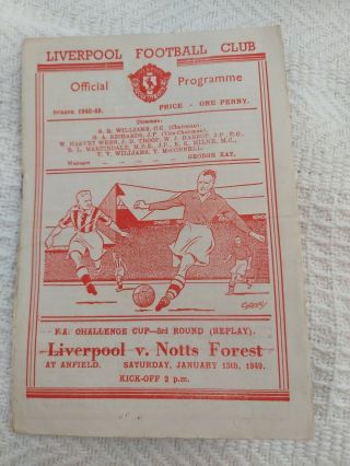 Liverpool Fc V Nottingham Forest Jan 15th 1949 Fa Cup And Very Rare