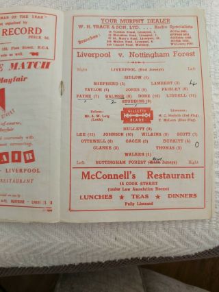 LIVERPOOL FC v Nottingham Forest Jan 15th 1949 Fa cup And VERY Rare 3