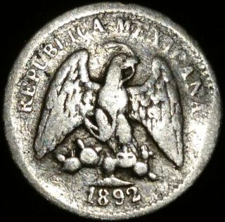 Mexico,  1892 Mom,  5 Centavos,  Silver,  Central America Coin,  Rare,  Cull