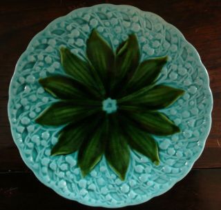 Antique Majolica Lily Of The Valley Plate Schramberg Ultra Rare Color Stunning