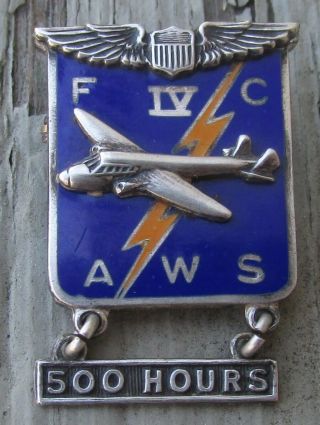 Rare Sterling Silver Pilots Wings On A Medal For 500 Hours Flying This Plane