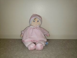 Vintage Eden Plush Stuffed Baby Doll Blue Eyes Blonde Hair Lovey Girl Rare