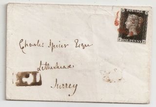 1840 Great Britain Cover,  Sc 1,  Penny Black,  Leatherhead Rare Cancel