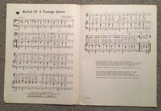 Rare VTG 1957 Sheet Music JOHNNY CASH “Ballad Of A Teenage Queen” Jack Clement 2