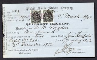 1903 Rhodesia B.  S.  A.  C.  Quitrent.  A Rare Revenue Document.