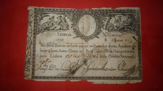 Portugal Apolice Real Erário 5000 Reis 1798 No Red Seal Rare