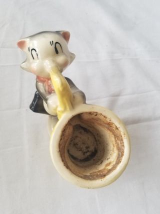 RARE Vintage Shawnee pottery Cat Playing Saxophone Planter 6