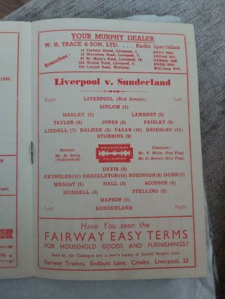 LIVERPOOL FC v Sunderland April 3rd Div 1 1948 And VERY Rare 3