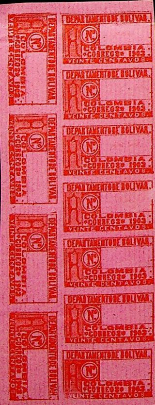Colombia 1903 Bolivan Department Rare Archival Proof Imperf Block Regd Labels