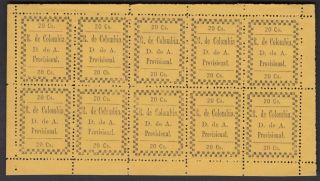 Colombia 20cs Provisional Sheet Of 10 Rare