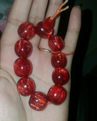 Rare/vintage Cherry Amber Bakelite Faturan Beaded Marbled Bracelet 25.  90g