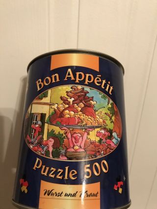 Heye Series Bon Appetit Wurst Und Kraut 500 Piece Puzzle In Tin Can - Very Rare