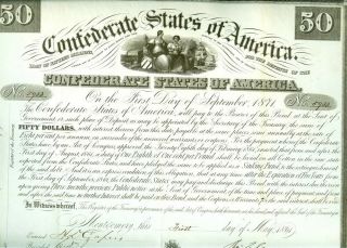 1861 Confederate States Of America $50 Bond Cr 5 13 Coupons Attached Rare