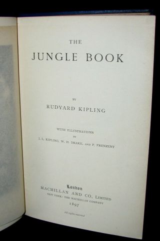 1897 Rare Book - The Jungle Book by Rudyard Kipling - 1st Edition,  6th Printing 6