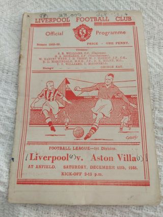 Liverpool Fc V Aston Villa Dec 18th 1948 Div 1 And Very Rare