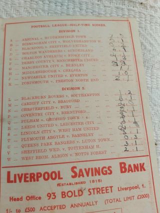 LIVERPOOL FC v Aston Villa Dec 18th 1948 Div 1 And VERY Rare 3