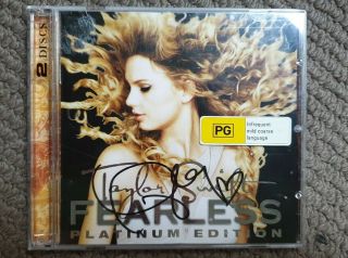 Taylor Swift Hand Signed Cd Fearless Platinum Edition Rare Autograph