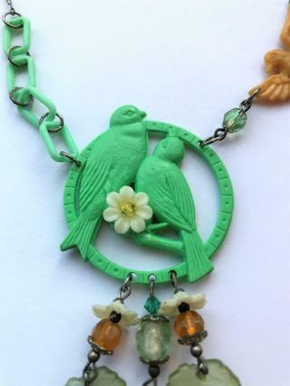 Rare Vintage 1940s Plastic Celluloid Love Birds Necklace