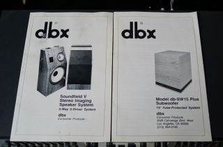Rare Vintage Dbx Soundfield V & Db - Sw15 Plus Speakers Manuals