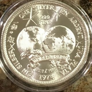Vintage - 1974 The International Universal Trade Unit.  999 Silver 1 Oz Coin Rare