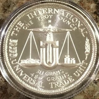 Vintage - 1974 The International Universal Trade Unit.  999 Silver 1 oz Coin Rare 2