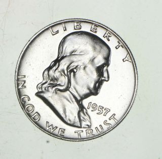 Higher Grade - 1957 - D - Rare Franklin Half Dollar 90 Silver Coin 945
