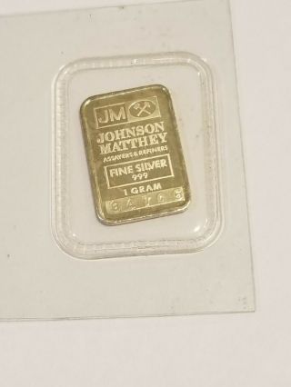 Johnson Matthey 1 One Gram Silver.  999 Bar - Jm Logo Back - Ultra Rare
