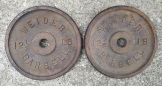 Rare Vintage Matched Pair Weider 12.  5 Lb Weight Plates 1 " Center,  12 1/2 Pounds
