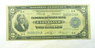 Rare 1918 $2 Dollar Federal Reserve Bank Note Cleveland,  Ohio Fine