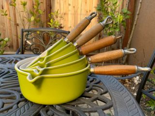 Le Creuset Vintage Lime Apple Green Cast Iron Sauce Pan Set Of 5 Rare