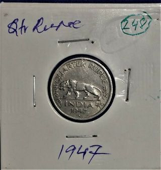 India Extremely Rare 1/4 Rupee 1947 Bombay Tiger Coin
