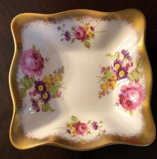 Rare Vintage 1850 Eb Foley Bone China Square Trinket Dish Bowl England Floral 5”