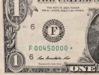 2013 F Series $1 One Dollar Bill Fancy Rare Trinary Six Of A Kind Star Note Us