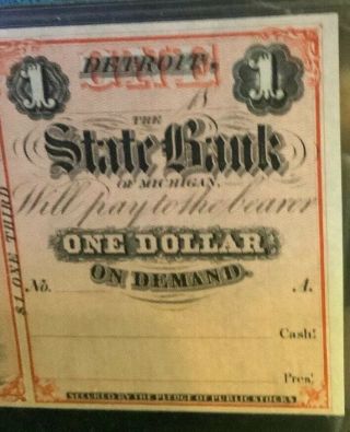 1859 $1 State Bank Of Michigan Detroit PMG 64 Uncirculated RARE PIECE OF HISTORY 5