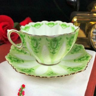 Rare 1930 - 31 Early Paragon China Fancy Cameo Pale Green Paneled Cup Saucer 1748