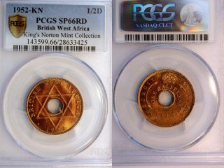 1952 - Kn British West Africa 1/2 Penny Pcgs Sp66 Red - Ex Rare Kings Norton Proof