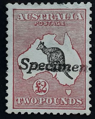 Rare 1913 - Australia £2.  00 Black&rose Kangaroo Stamp 1st Wmk Specimen O/p No Gum
