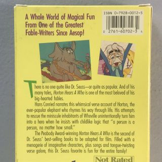 Dr.  Seuss Horton Hears a Who VHS Video Cassette Tape VTG 1989 MGM M200702 Rare 5
