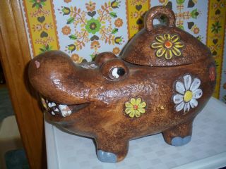 Vintage Rare Collectible Whimsical Cookie Jar - Hippo Eating Cookies - Cnd