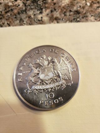 CHILE 10 Pesos ND (1976) Silver Proof ' 3rd Anniversary of Government ' Rare 3